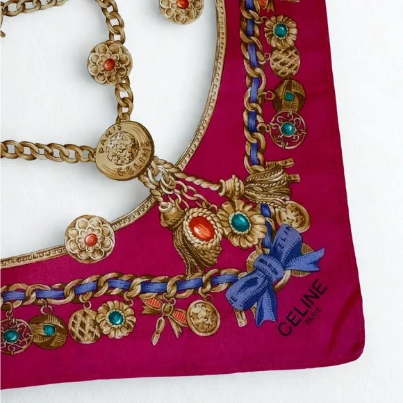 Celine Pink and Blue Chain Design Scarf - Picture 2 of 2